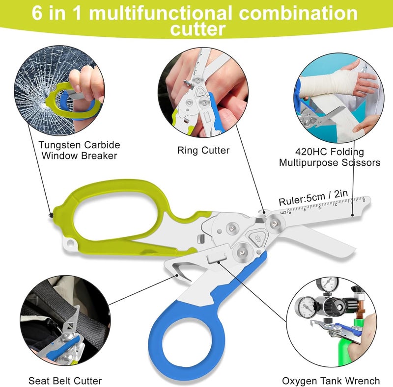 Lemasa 6-in-1 trauma shears - emergency responders, outdoor emergencies, medical staff, and outdoor camping, Gift box packaging with scissors storage K sheaths (blue-green) - Image 5